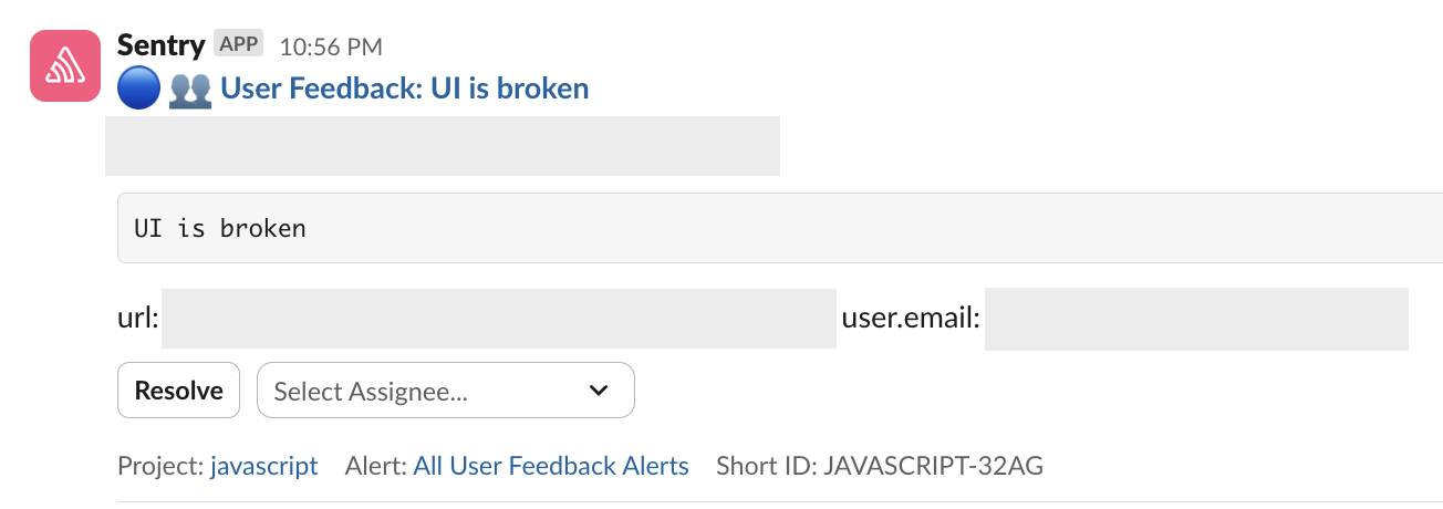 Example feedback alert
